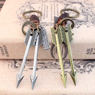 Bronze Keychain Fashion Bronze Double Bow Arrow Pendant Simple Leather Retro Pure Hand-woven