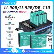 PALO Li-90B Li-92B DB-110 Li 90B 92B Battery 1800mAh and 3 Slots Charger for Olympus TG‑7 TG‑6 TG‑5 