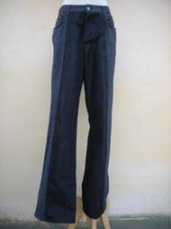 楹 ~ 全新 正品 英國名牌 Vivienne Westwood 毛料+牛仔布 異材質 黑色排扣長褲 size: 34