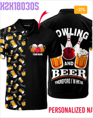 Bowling And Beer Black Sport Lovers Custom Name Polo Shirt For Men women