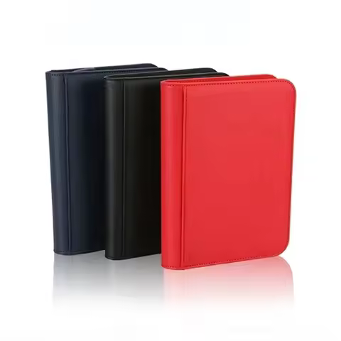PU Leather 160 Pockets Cards Side Loading Binder TCG Game Zipper Card Album With 4 Sealed Fixed Pock