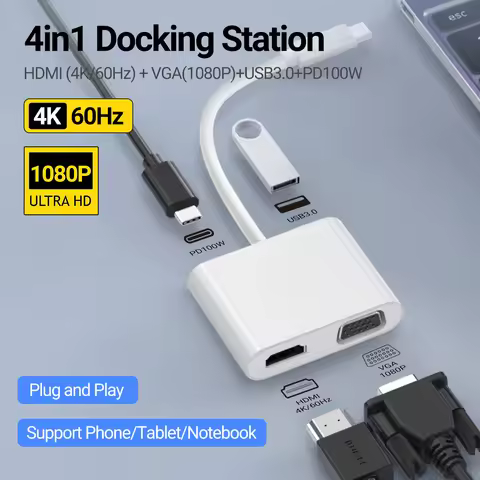 4K60Hz USB C to HDMI VGA Adapter Type C to VGA to USB C Thunderbolt 3 for Dual Monitor Adapter Compa