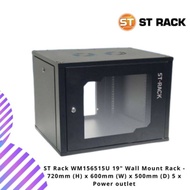 ST Rack WM1565 15U 19" Wall Mount Rack - 720mm (H) x 600mm (W) x 500mm (D) 5 x Power outlet