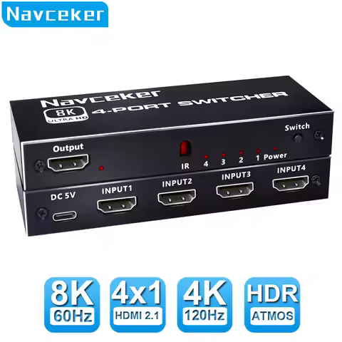 Navceker 8K HDMI 2.1 Switcher Selector 4K 120Hz HD Switch HDMI Splitter 4 In 1 Out 3 In 1 Out for la