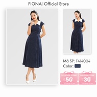 FIONA women's office dress with flared shape, polka dot pattern design, white collar, removable belt