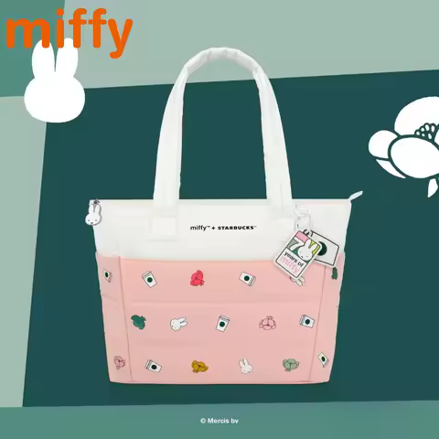 Kawaii Miffy Starbucks Co Branded Cute Shoulder Bag Cartoon Rabbit Pink High Capacity Computer Stora