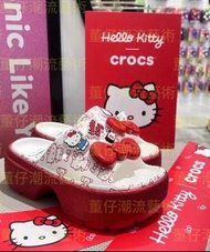 💥現貨💥Crocs HelloKitty 聯名涼鞋 白紅撞色厚底涼鞋 閃粉厚底增高