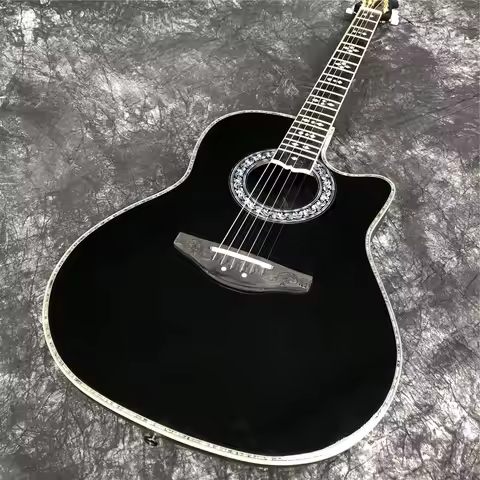 Black Carbon Fiber Acoustic Guitar Abalone Solid Tortoise Shell Acoustic Ovation Electric EQ Guitar