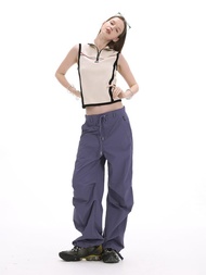 Unvesno (UN) 千禧風撞色哈蘇線織帶拼接機車拉鏈背心 SWS-1695