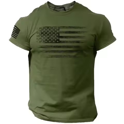 Men's T Shirt Gym 3d Print USA Flag Casual O Neck Short Sleeved Tops Tees Sportswear Street Pullover