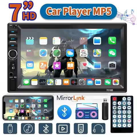 7" Double 2 DIN Car MP5 Player B-T Touch Screen FM/USB/AUX Stereo Radio