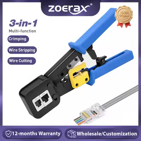 ZoeRax RJ45 Crimper for Pass-Through/EZ RJ11/RJ12/RJ45 connectors Cutter Stripper CAT5e/CAT6 Network