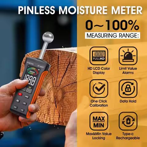 BT-5000T Moisture Tester with Colour LCD Screen and Alarm Function for Walls,Wood,Building Materials