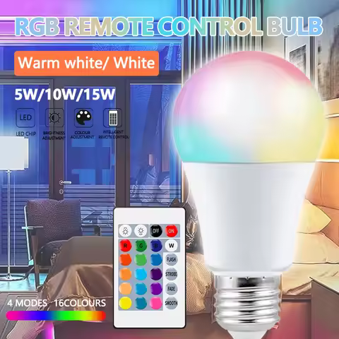 E27 Smart Lamp RGB LED Bulb Remote Control Adjustable16 Colors 4 Modes 5W 10W 15W Dimmable Bulb For 