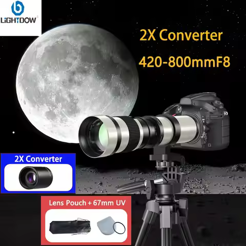 Lightdow Manual Focus Telephoto Zoom Lens 420-800mm F8.3-16 with 2X Converter 67mm UV filter for Can