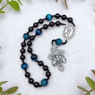 Undoer of Knots Chaplet Black Ebony Wood Blue Tiger Eye Pardon Crucifix Marian Devotional Catholic R