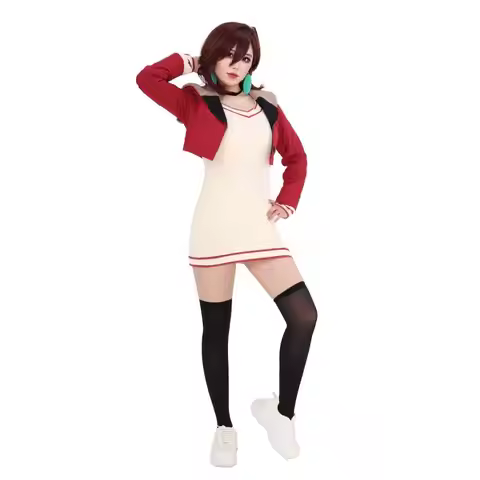 DAZCOS Momo Ayase Dan Da Cosplay Costume Full Set Outfit Red Suite Jacket Knitted Dress for Women Ha