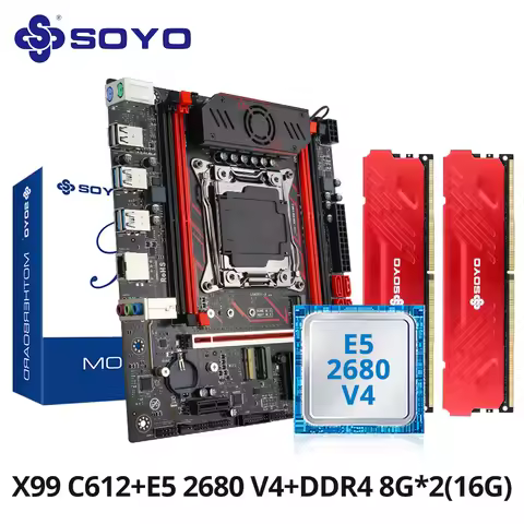 SOYO X99 Gaming Motherboard Set C612 Chipset TPM2.0 Pin with E5 2680 V4 CPU & DDR4 16G (2*8G) 2133MH