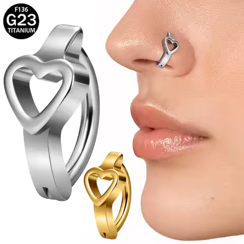 F136 G23 Titanium CZ Nose Ring Hypoallergenic Heart Cutout Design Lightweight Comfortable Profession