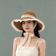 cap woman cute hat woman Lace Straw Hat Women Summer Sunscreen Sun Hat Seaside Vacation Beach Hat Bi
