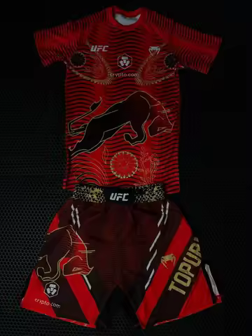 Men's UFC Top Boxer Ilia Topuria Fighting Match T-shirt Set Breathable Shirt Wrestling Running Sweat