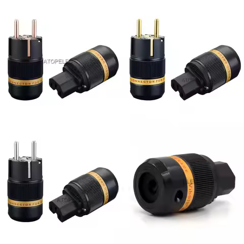VIBORG Silver/24K Gold/Rhodium Plated 99.998% Pure Red Copper Schuko EU Male / IEC Female Plug Hi-Fi