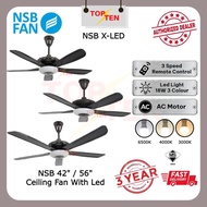 NSB Ceiling Fan XLED 42"/56" 18w 3 Colour Led Light With Remote Control Ac Motor X-LED (3 Years Warranty)