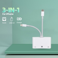 3IN1 USB Type C+Lightning To Ethernet USB OTG อะแดปเตอร์/สาย LAN 10/100Mbps สำหรับ iPhone/iPad Flash Drive/Google Pixel Samsung OPPO XIAOMI Huawei รับประกัน1ปี