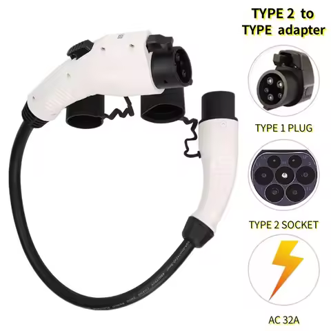 Duosida EVSE SAE J1772 EV Adapter Type1 to Type2 Plug EV Charger Adapter Connector 0.5m 16A 32A SAE 