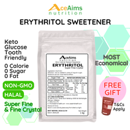 ACE AIMS Erythritol Sweetener 1kg | Natural Sugar Substitute 0 Calorie 0 Sugar Keto Diet Glucose Too
