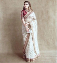 SAREE : HEAVY KHADI ORGANZA SILK FABRIC ON BEAUTIFUL EMBROIDERY THREAD + SEQUENCE BUTTI WORK AND BEA