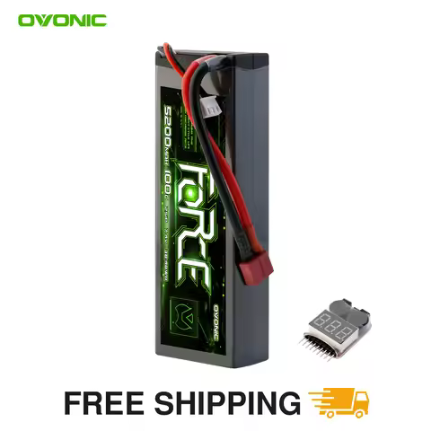 OVONIC Lipo Battery 7.4V 100C 5200mAh 2S Battery Dean-Style T Connector with Lipo Voltage Checker