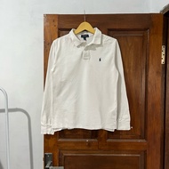 KEMEJA [S Man/ M Woman] Polo Ralph Lauren Cotton Polo Long Sleeve I WhiteI Vintage Vtg Retro Striped