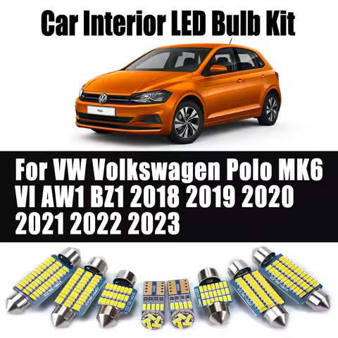 10Pcs For VW Volkswagen Polo MK6 VI AW1 BZ1 2018 2019 2020 2021 2022 2023 Car Bulbs LED Interior Rea
