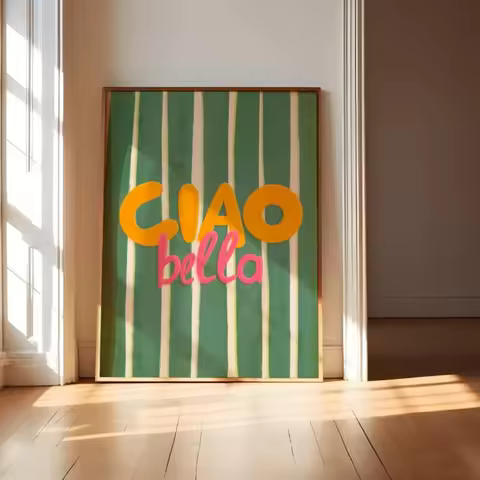 Ciao Bella Poster,Sage Green Wall Art Stripe Print,Preppy Aesthetic Kitchen Wall Art,Dopamine Decor,