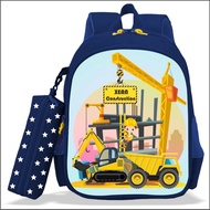 5-in-1 Package of Kindergarten and Elementary School Boys' School Backpacks with KIDS TRUCK ESCAVATO