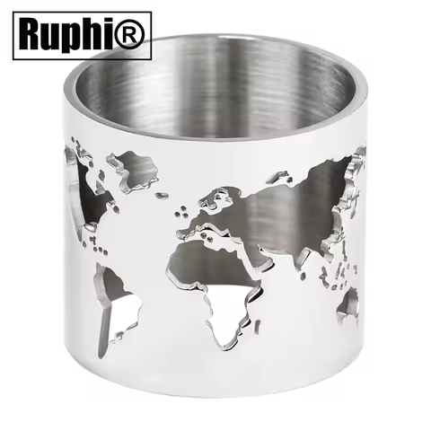 Steel World Map Cut-out Chunky Boho Finger Ring for Men Mirror Surface Stainless Spinner Ring Travel