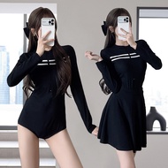 swimming suit 长袖女士泳衣 Women's 2-Piece Modest Swimwear Set Long Sleeve Striped Swim Suit With Skirt Ba