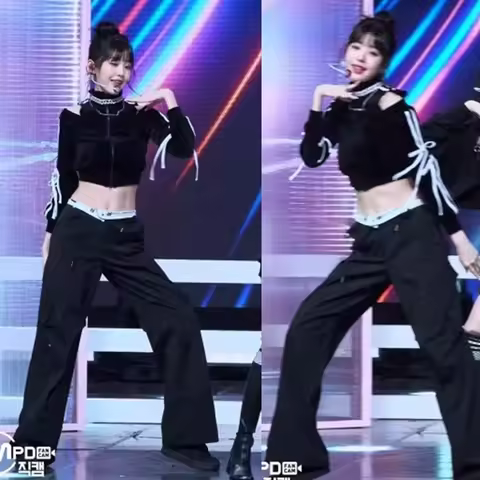 Adult Bla oulder-baring Long Sve Jazz Stage Performance Street Dance Suit IVE Girl up Zhang ng Ethni