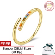 BAMOER Authentic 925 Sterling Silver Simple square zirconium Gold Ring For Women Fashion Jewelry SCR748