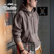 MADEN brand workwear style 2024 autumn new college style mens youth American retro woolen hooded swe