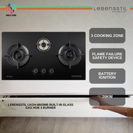 Lebensstil LKGH-8603MB Built-in Glass Gas Hob 3 Burner Flexible Fit for any Replacement Size 86cm Vo