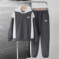 2pcs/Set Tween Boy Minimalist Stylish Patchwork Pullover Sweatshirt Sweatshirt And Patchwork Cuffed 