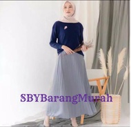 rok plisket panjang wanita/rok wanita #surabaya - abu silver