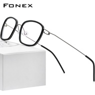 FONEX กรอบแว่นโลหะผสมไททาเนียมสำหรับผู้ชายกรอบแว่นทรงสี่เหลี่ยมน้ำหนักเบาพิเศษแว่นตาสไตล์เกาหลี2022ใหม่ปี F98638