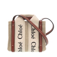 近全新 Chloe WOODY Nano 托特包 CHC22AP235I2690U 皮革亞麻帆布ブラウン單肩包 0950 [二手] Chloe