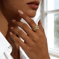 Rectangular Hollow Out Design Stacking Rings For Women INS Trendy Iced Out Gold Color Spinelli Kilco