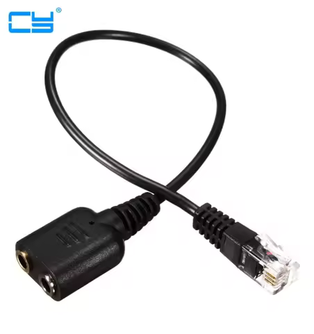 Headphone converter RJ9 Plug to 2 X 3.5mm Jack for PC Headset to Avaya 1600 9600 SNOM Yealink Phones