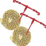 2 Pack 3/8" to 1/2" Heavy Duty Ratchet Chain Binder with G80 3/8" x 10FT Chains, 5400 Lbs Work Load 