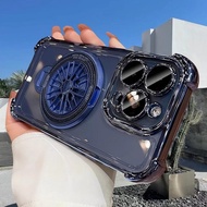 Built in Rotate gyro Bracket Magnetic Case for iPhone 11 12 13 14 15 Pro Max Transparent Airbag Casi